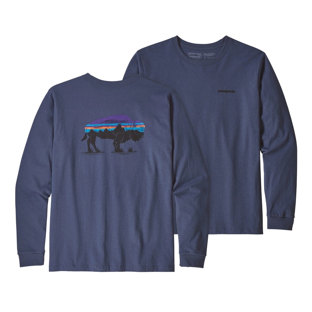 Patagonia Long-Sleeved Fitz Roy Bison Responsibili-Tee in Navy Blue
